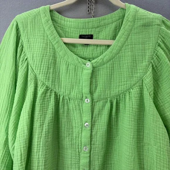 TALBOTS Airy Gauze Tie Sleeve Top - Bright Lime Plus SZ 1X Lightweight, Casual - Picture 3 of 8